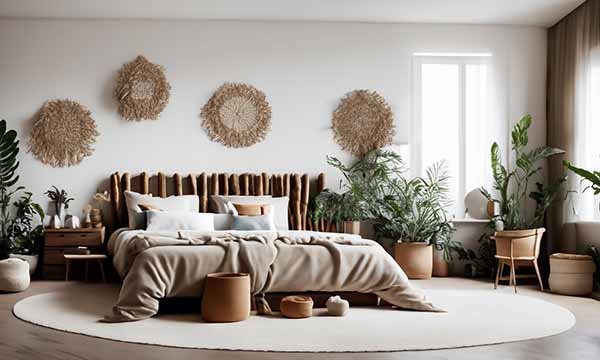 Une chambre tendance déco avec des matériaux naturels