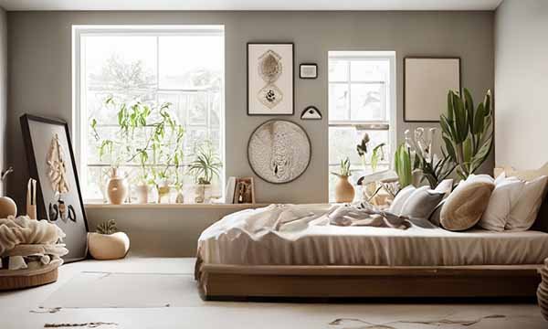 Chambre matériaux naturel ton beige grise