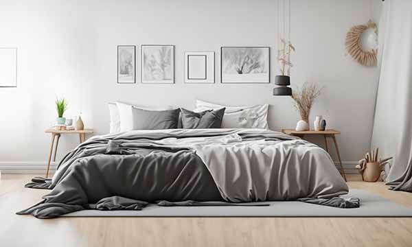 Chambre matériaux naturel teinte grise