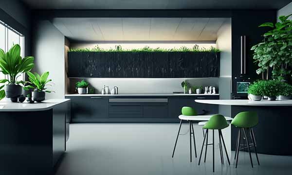 cuisine minimaliste ambiance sombre et vert