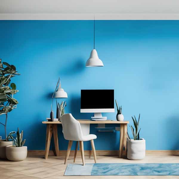 un bureau bleu ciel