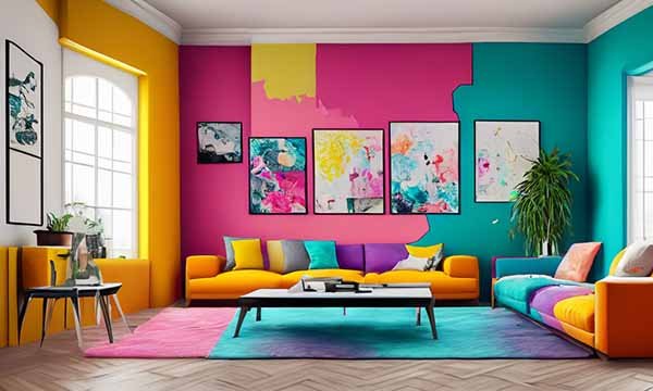 Salon de couleurs vives.