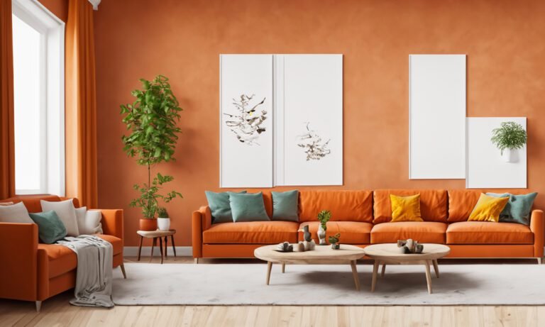 Un salon dans les teintes orangées.