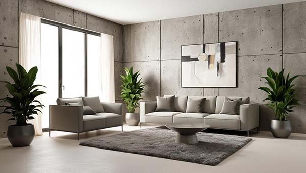 Effet béton pour ce salon tendance