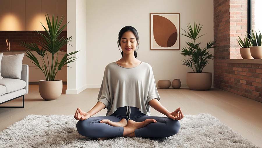 Méditation dans un salon zen tendance Feng Shui
