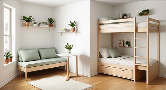 Petit espace intérieur intelligemment aménagé.