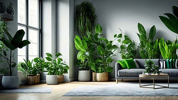 Un salon décoré avec des plantes d'intérieur