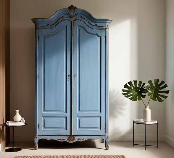 Une armoire vintage peinte en bleu