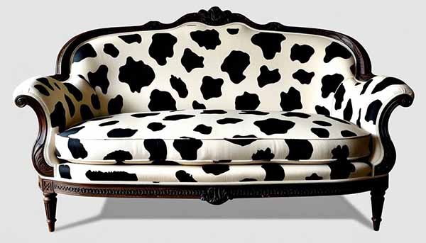 Relooking DIY d'un canapé avec des taches de vaches.