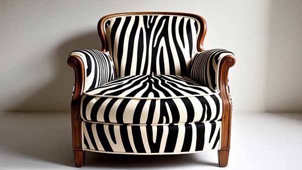 Fauteuil relooké DIY avec un motif zèbre.