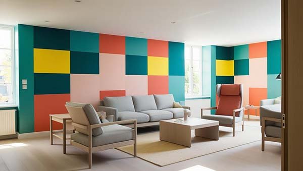 Intérieur scandinave avec papier peint moderne.