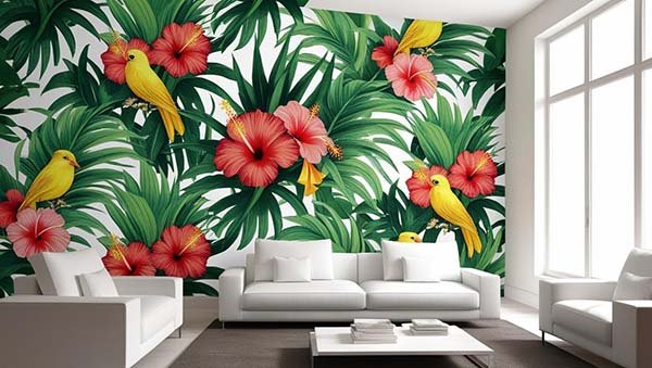 Papier peint tendance style tropical.