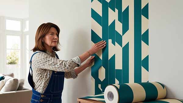 Pose d'un papier peint moderne dans un salon