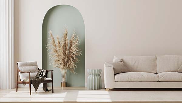 Un salon aux couleurs froides.