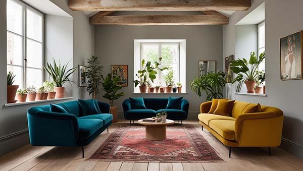 un salon tendance avec du bois vieilli